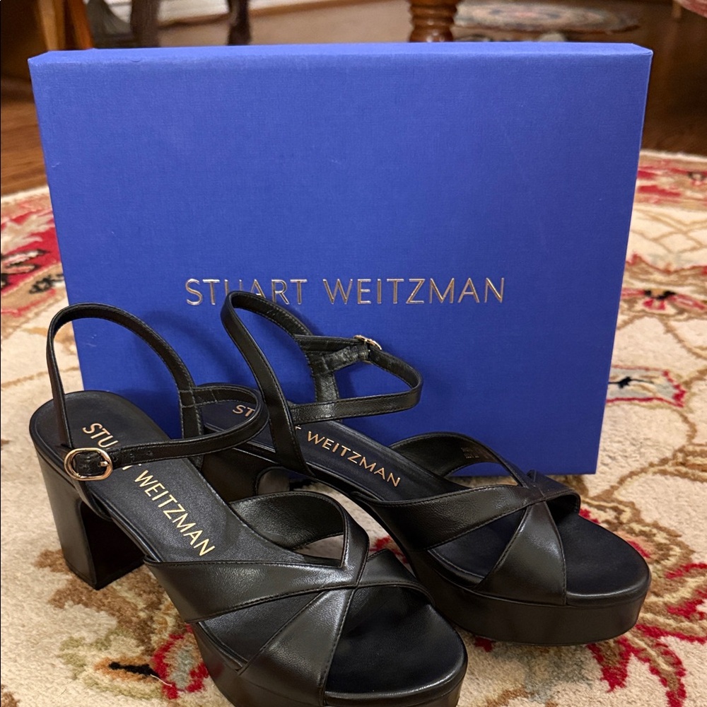 Stuart Weitzman Carmen Midi Black Platform Sandals